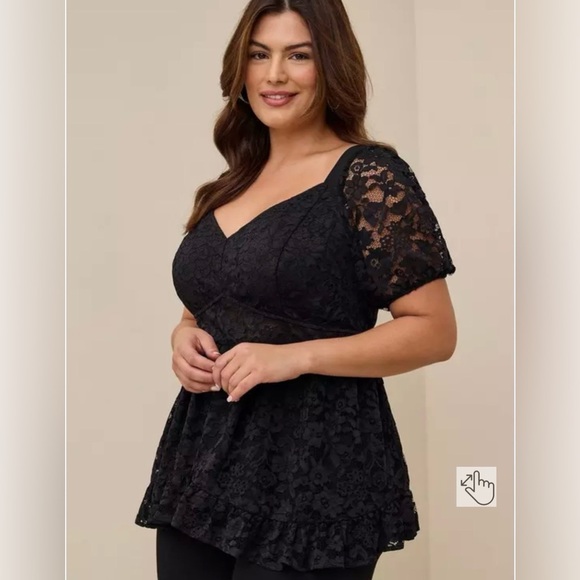 torrid Tops - Torrid Babydoll Lace Puff Sleeve Top Sweetheart Neckline Plus Size 1 Stretch